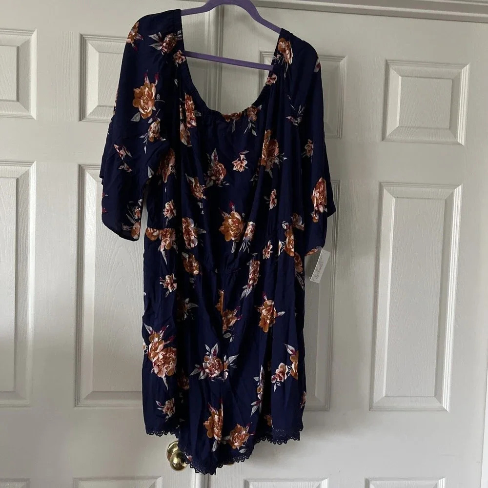 Xhilaration Womens Romper Jumper 4X Floral Boho Cottagecore Off The Shoulder